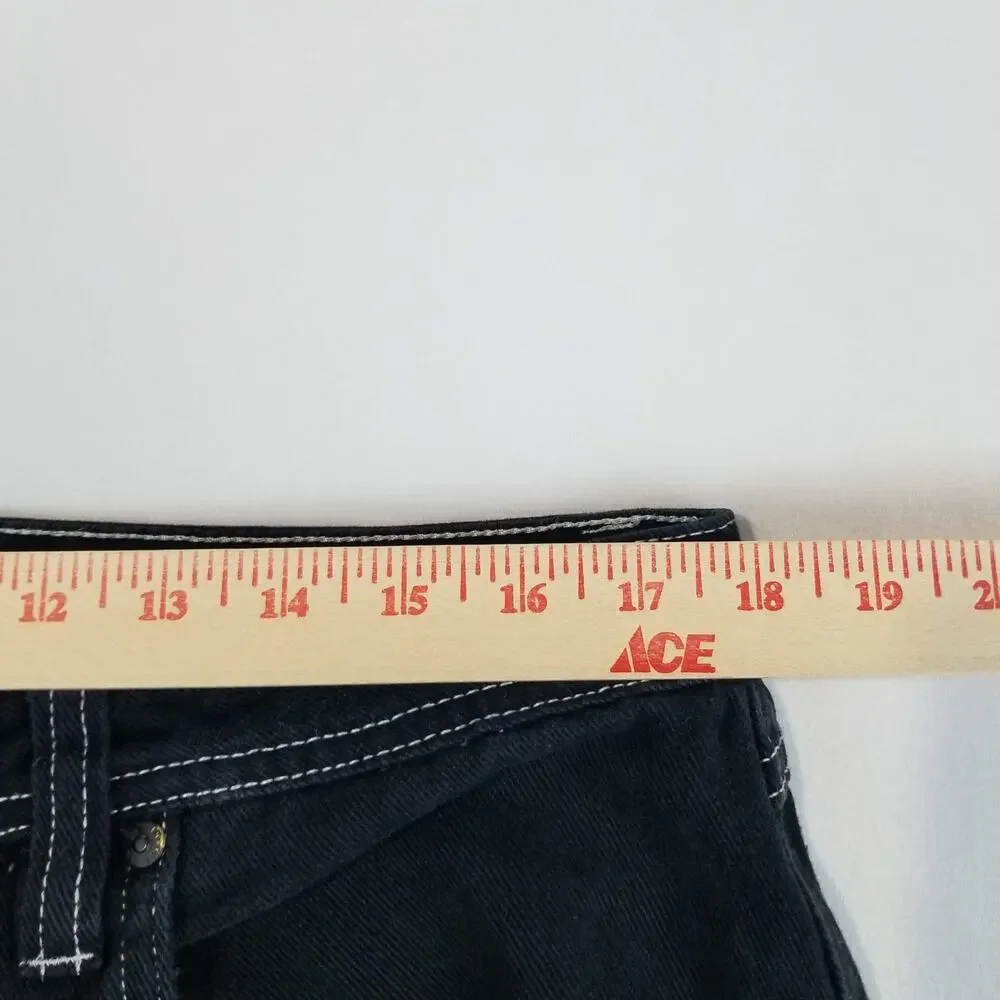 Empyre Jeans Mens 34 Black Relax Wide Leg Baggy Y2K Frayed Denim Skater
